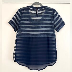 J.O.A. Navy Sheer Jeweled Top